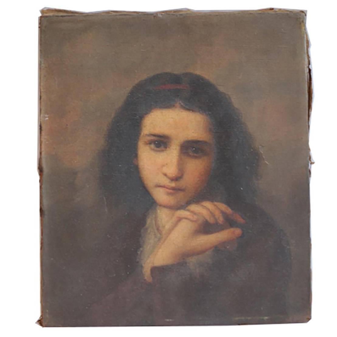 19th Century Untitled Oil Painting of a Young Lady, circa 1850-1870