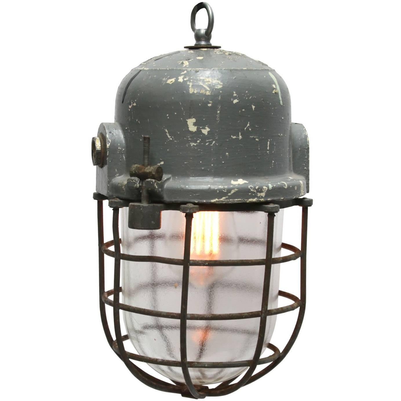 Gray Vintage European Industrial Cage Lamp, Podoli L III 