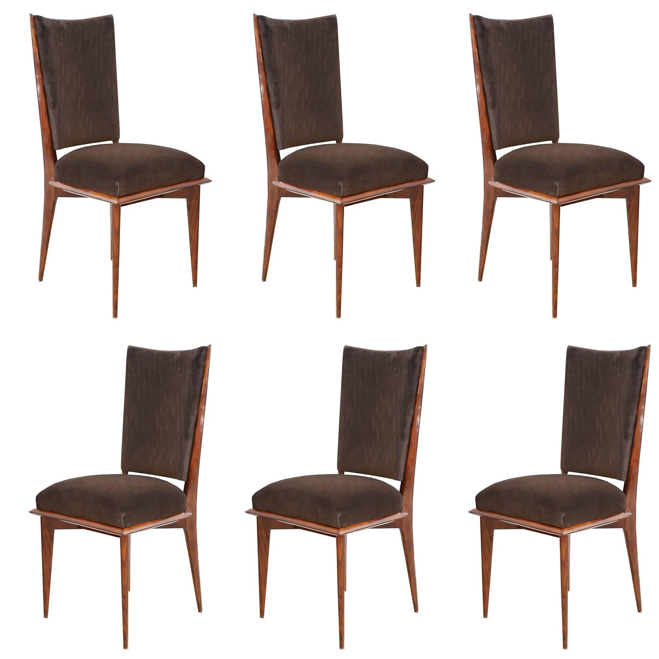 Suite of Six French Art Deco Dining Chairs, circa 1940s
