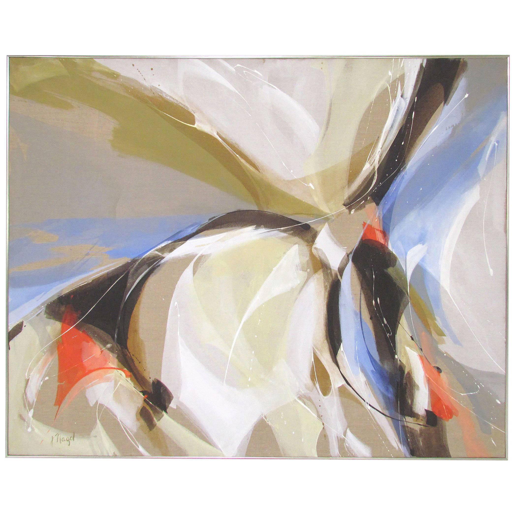 Large Abstract Painting Signed J. Nagel, circa 1970s