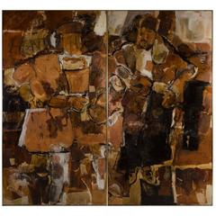 Abstract Expressionist Diptych by Hilda O'Connell, 1965