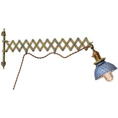 Scissor Lamp with Japanned Finish and Vintage Blue Mercury Glass Shade 3