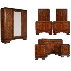 1920s Italian Art Deco Bedroom Set in Walnut and Burl Walnut by Meroni & Fossati