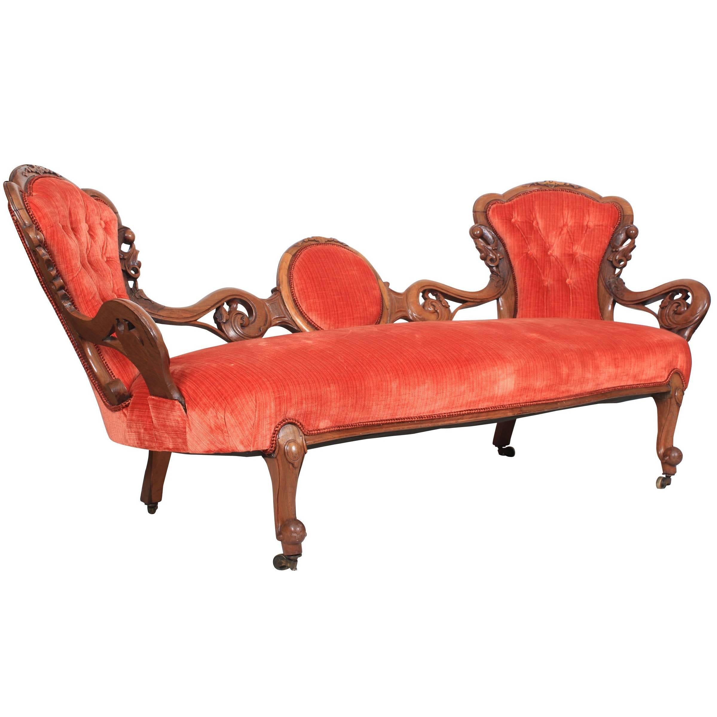 Victorian Rosewood Double Spoon Back Sofa For Sale