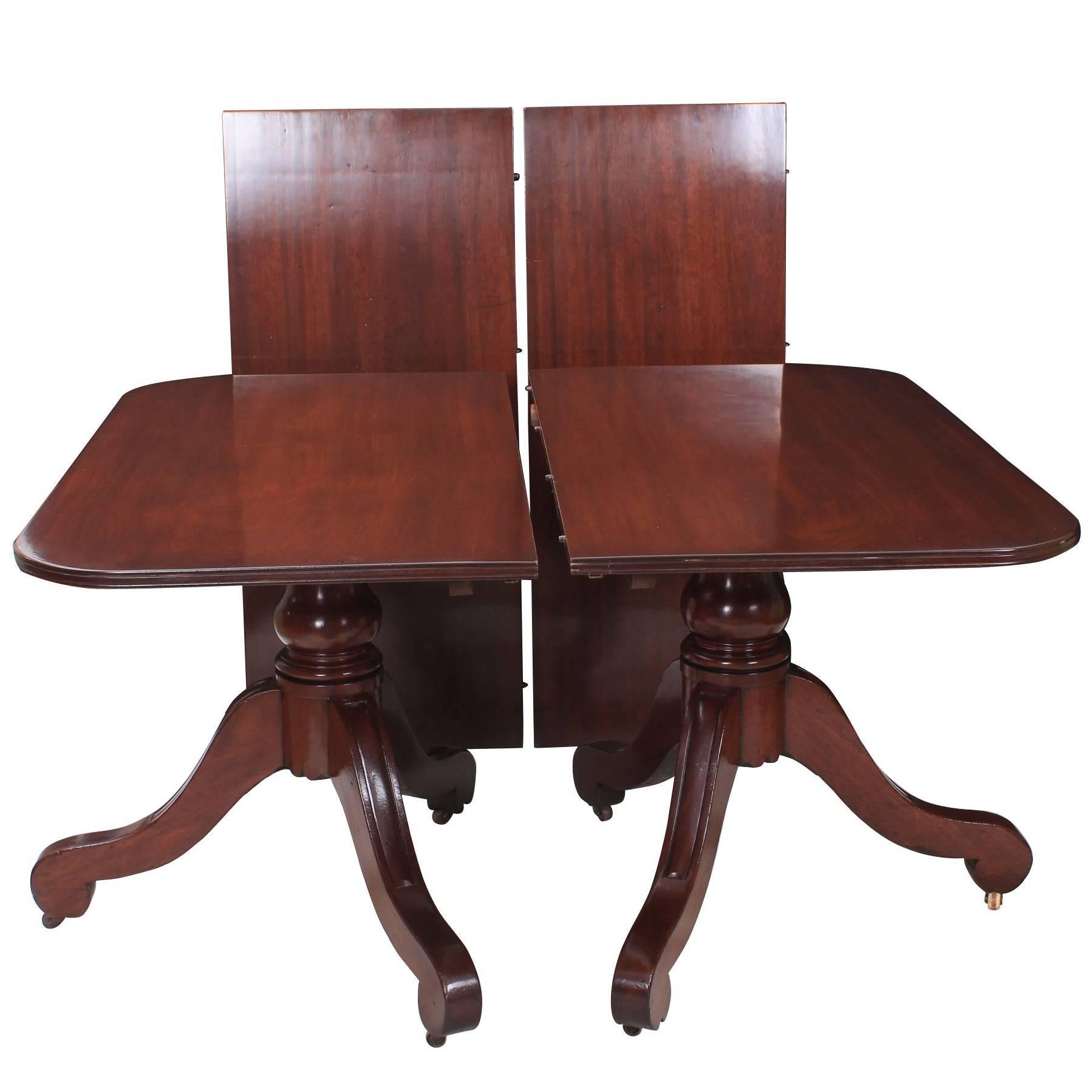 Mahogany Twin Pillar Pedestal Dining Table For Sale