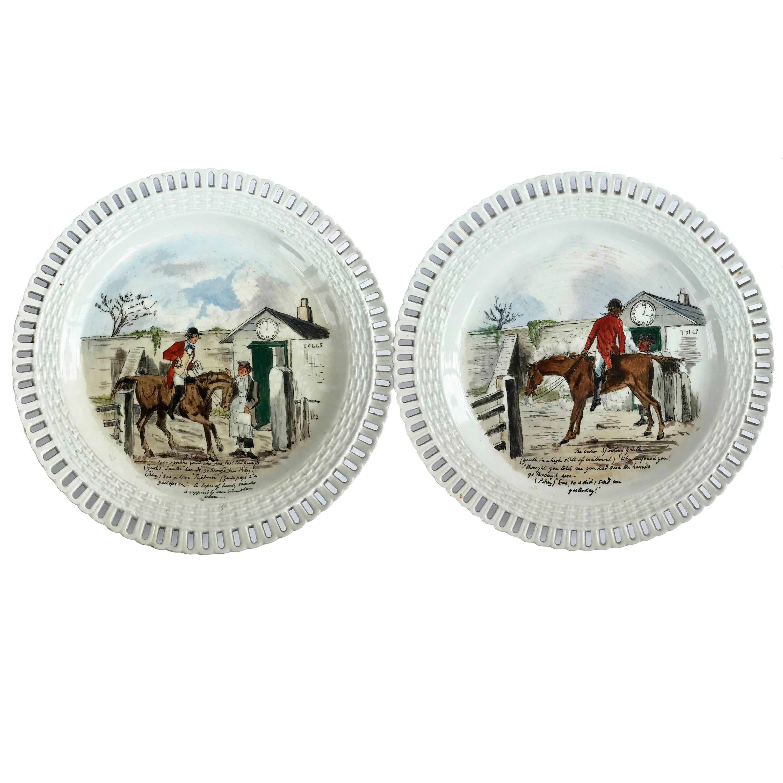 19th Century Minton Sporting Hunting Equestrian Plates