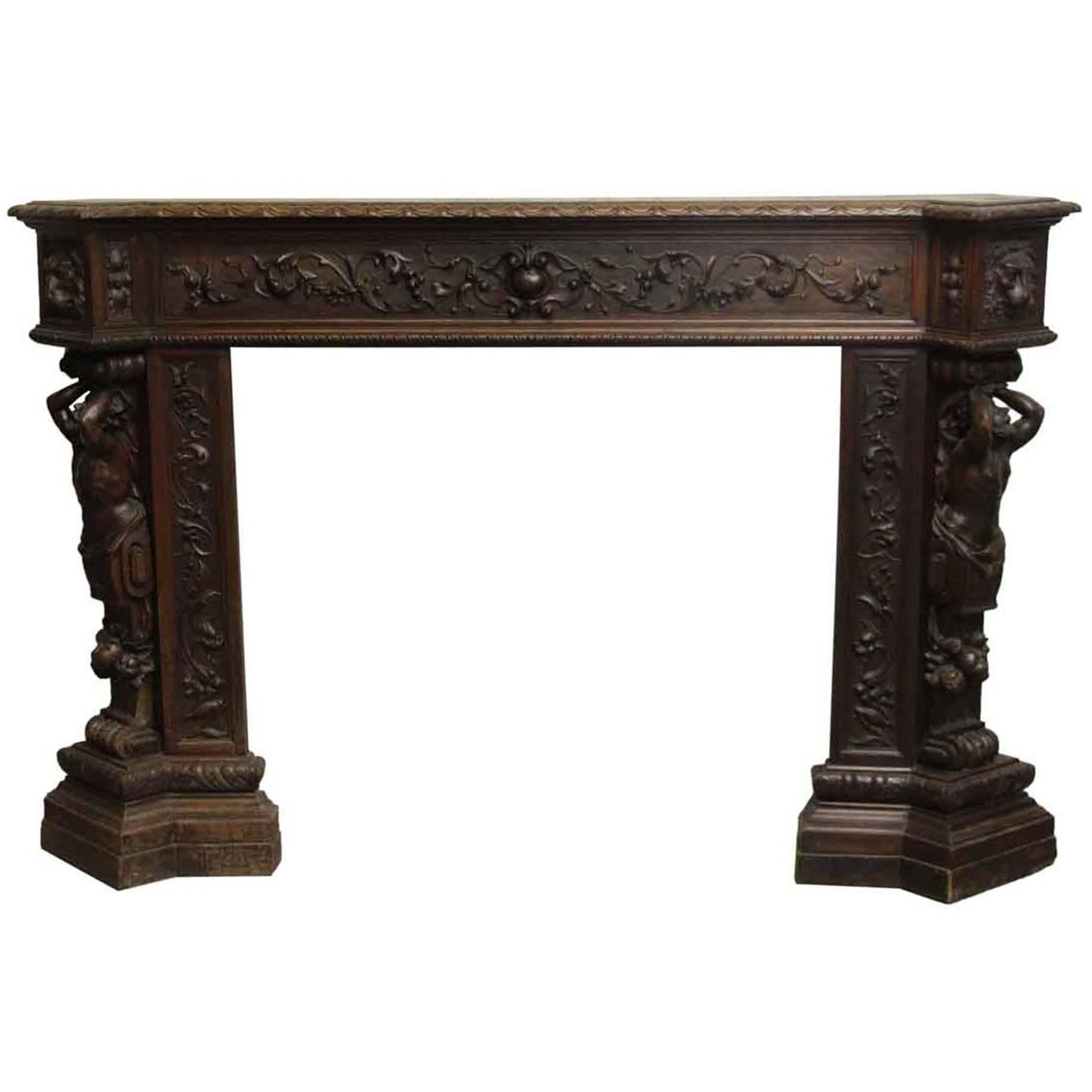 Gorgeous Mahogany Hand-Carved Figural Mantel Maidens