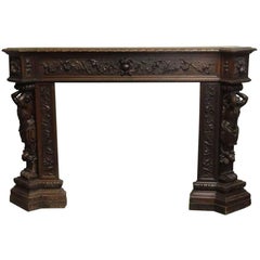 Gorgeous Mahogany Hand-Carved Figural Mantel Maidens