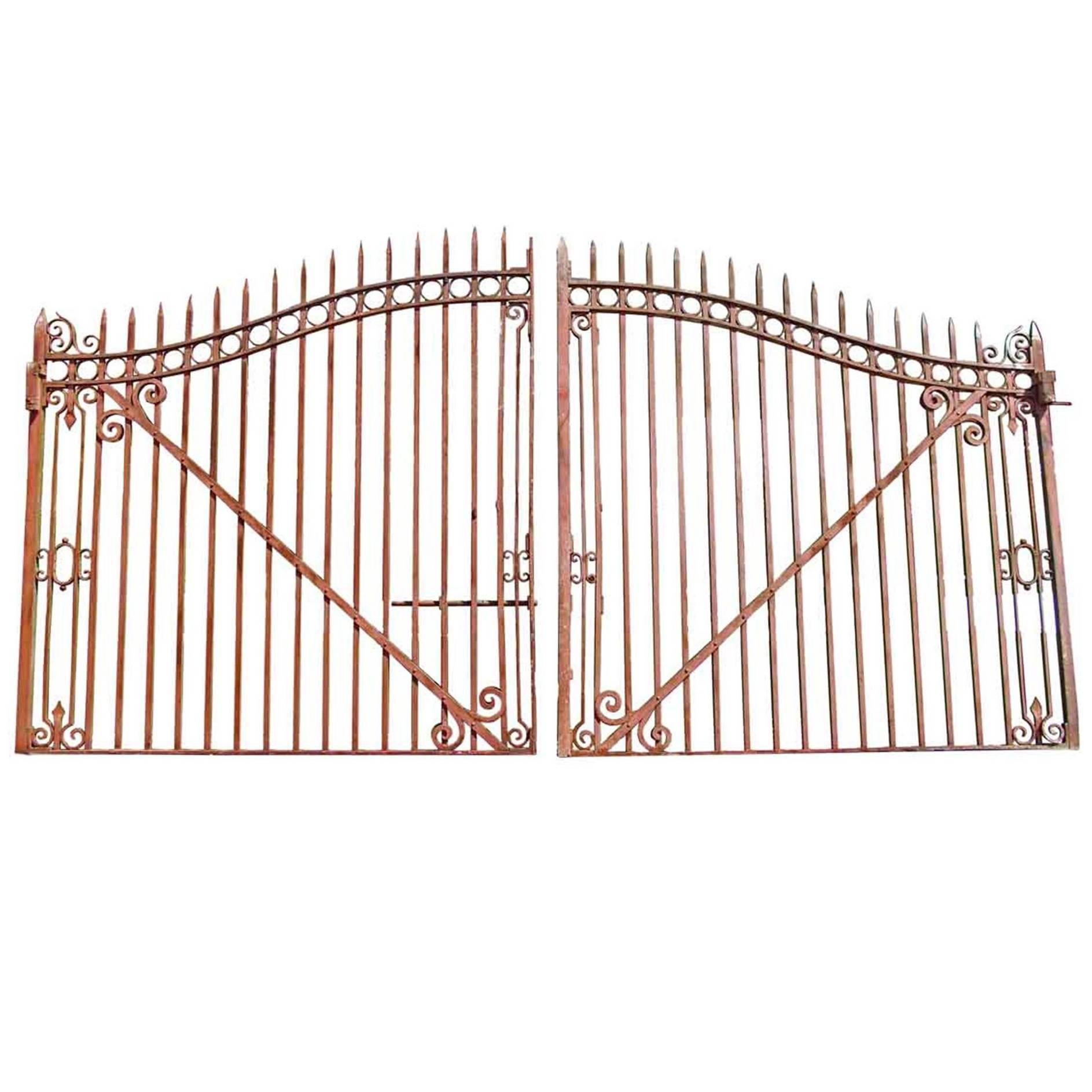 1920s Pair of Large Entrance Driveway Wrought Iron Gates