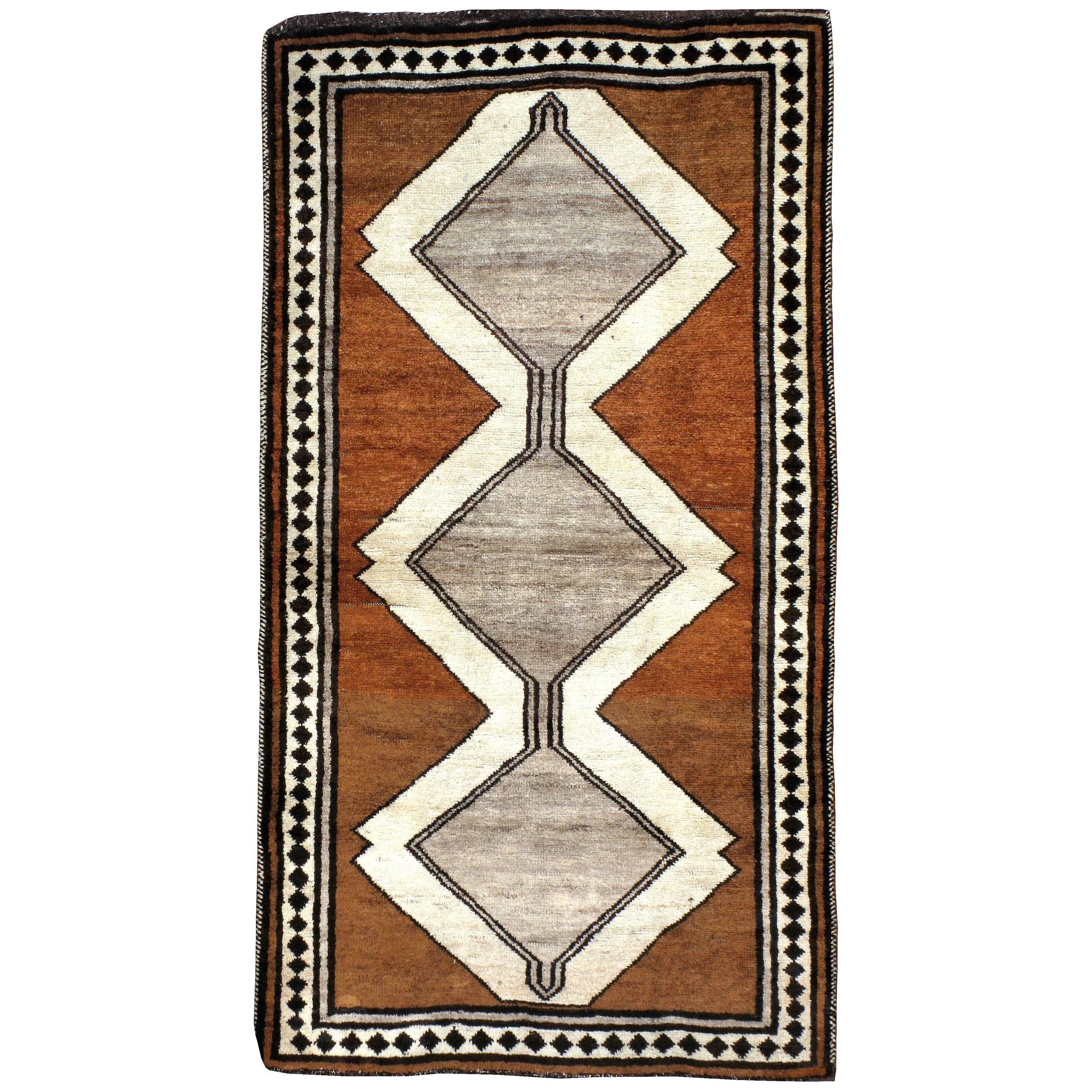 MidSize Green Striped Mosaic Contemporary Gabbeh Persian Wool Rug For