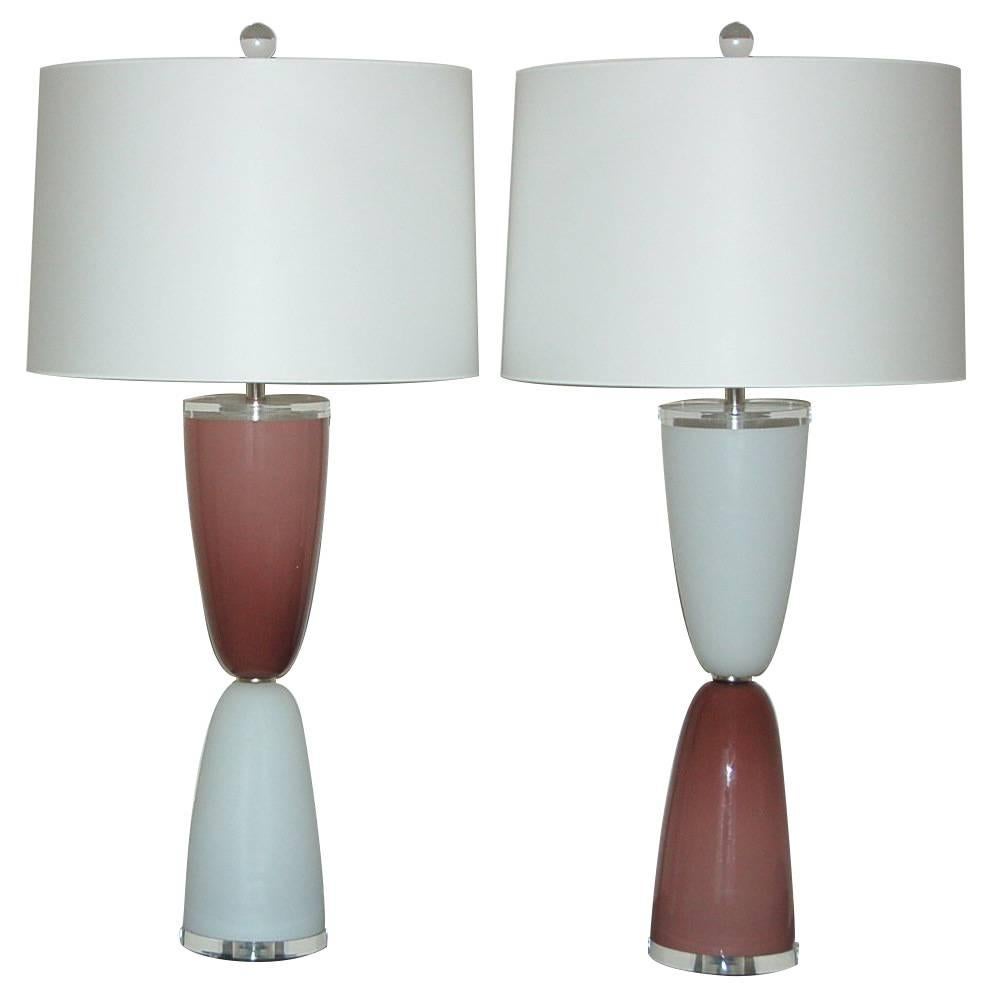 Pair of Vintage Murano Two Toned Parabola Lamps For Sale