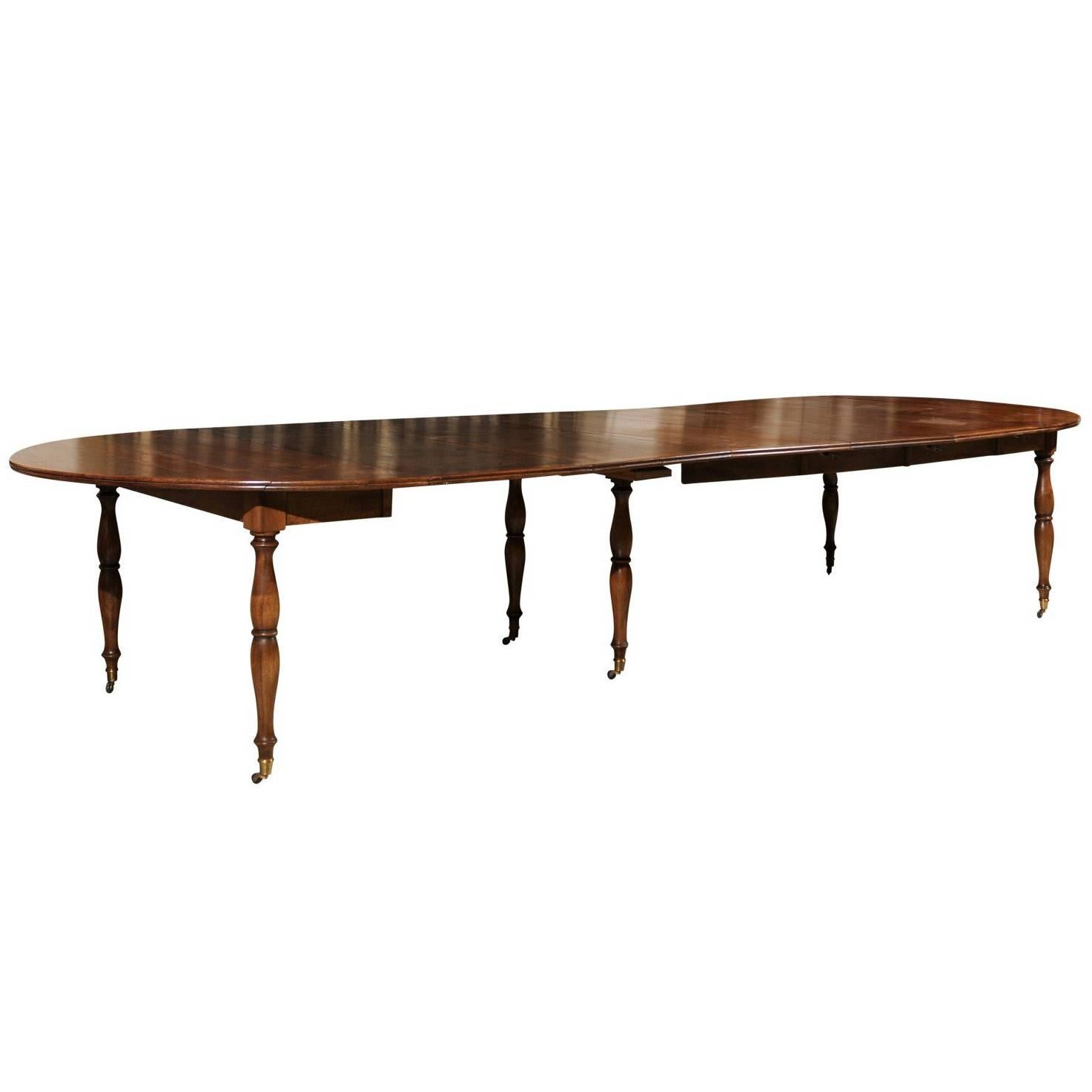 19th Century French Walnut Extension Dining Table, circa 1830