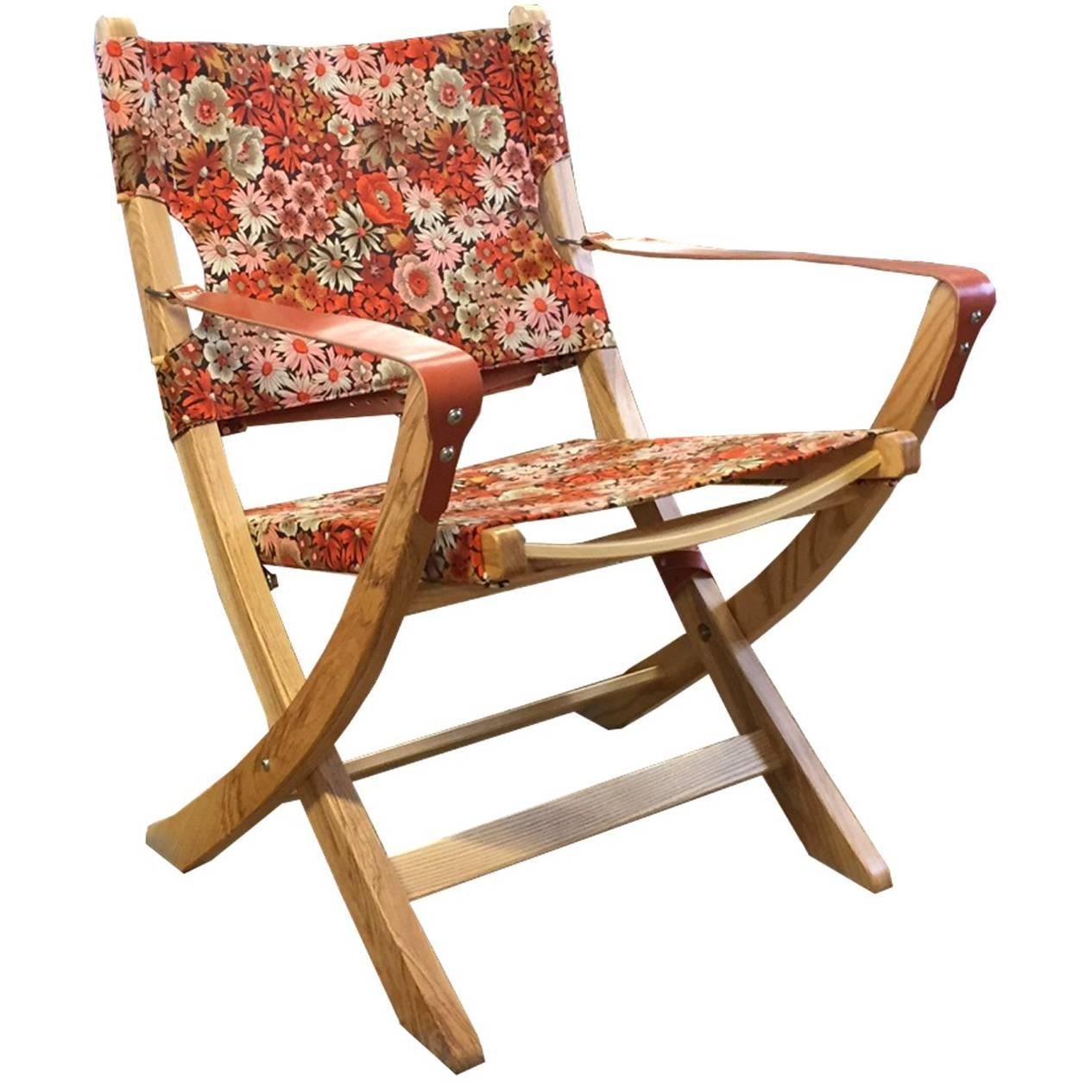 Vintage Fabric Campaign Chair Retro Floral Handcrafted One-Off Design Piece