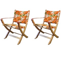 Heals Orange and Green Vintage Fabric Campaign Chair Designer One-Off Pieces 6