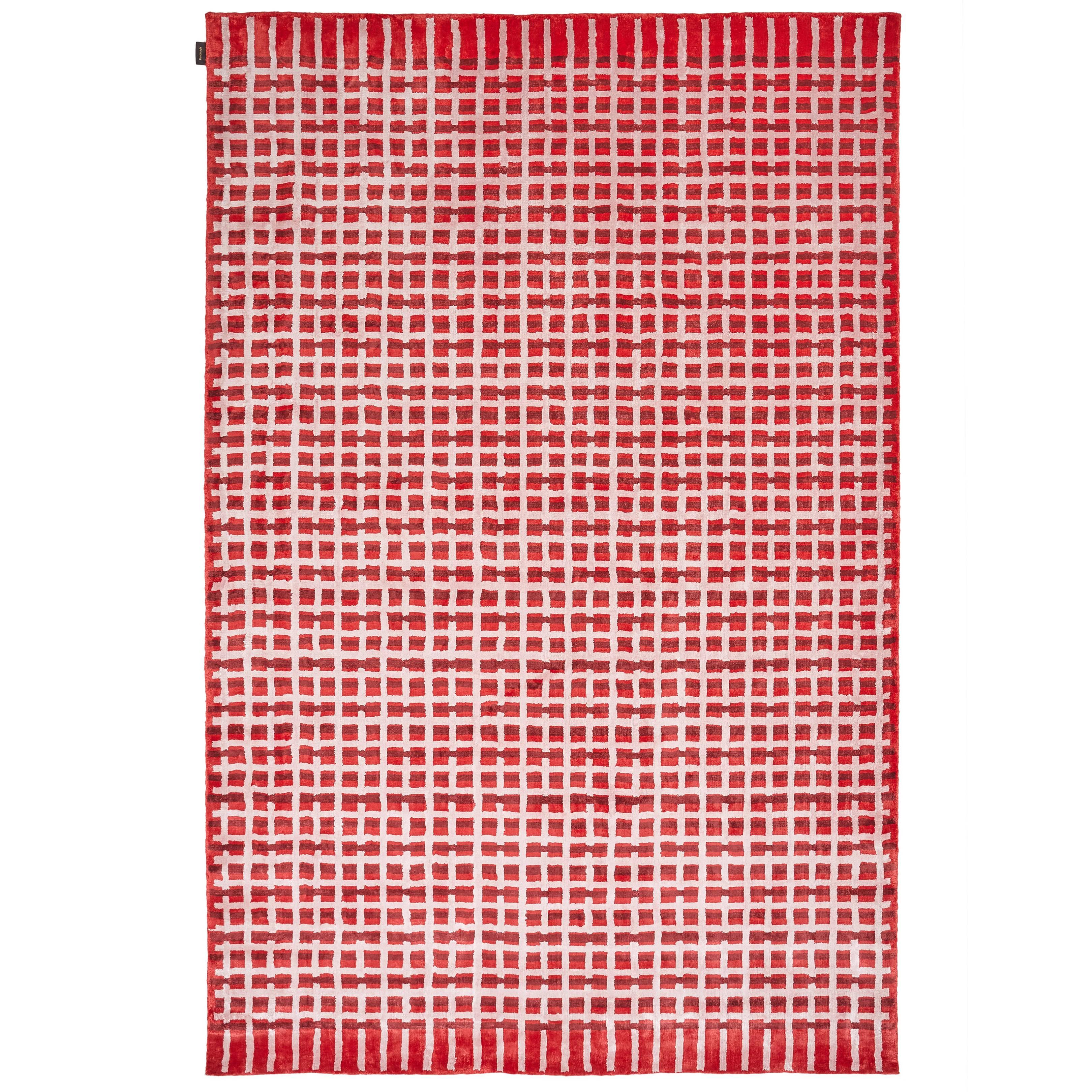 Check "Red", Handloom Knotted Rug in Viscose, Designed for Nodus by Ineke Hans For Sale