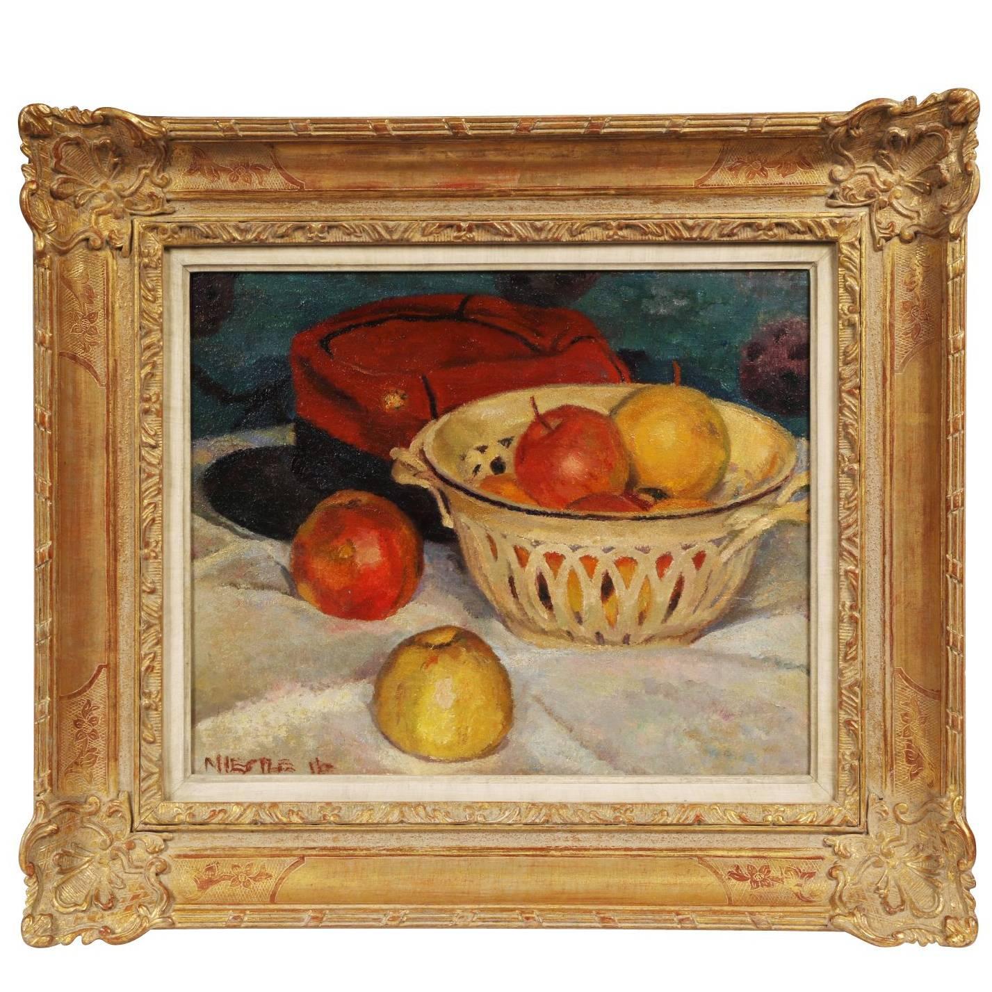 Henry Niestle Oil on Canvas Titled Still Life with Apple