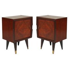 Paolo Buffa Style Nighstands in Walnut with Mahogany Interior, Inlay Thread Door 6