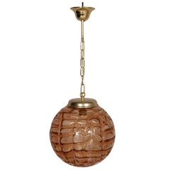 1960s Blown Glass Doria Lighting Amber-Hued Cealing Lamp, Gilded Brass Support