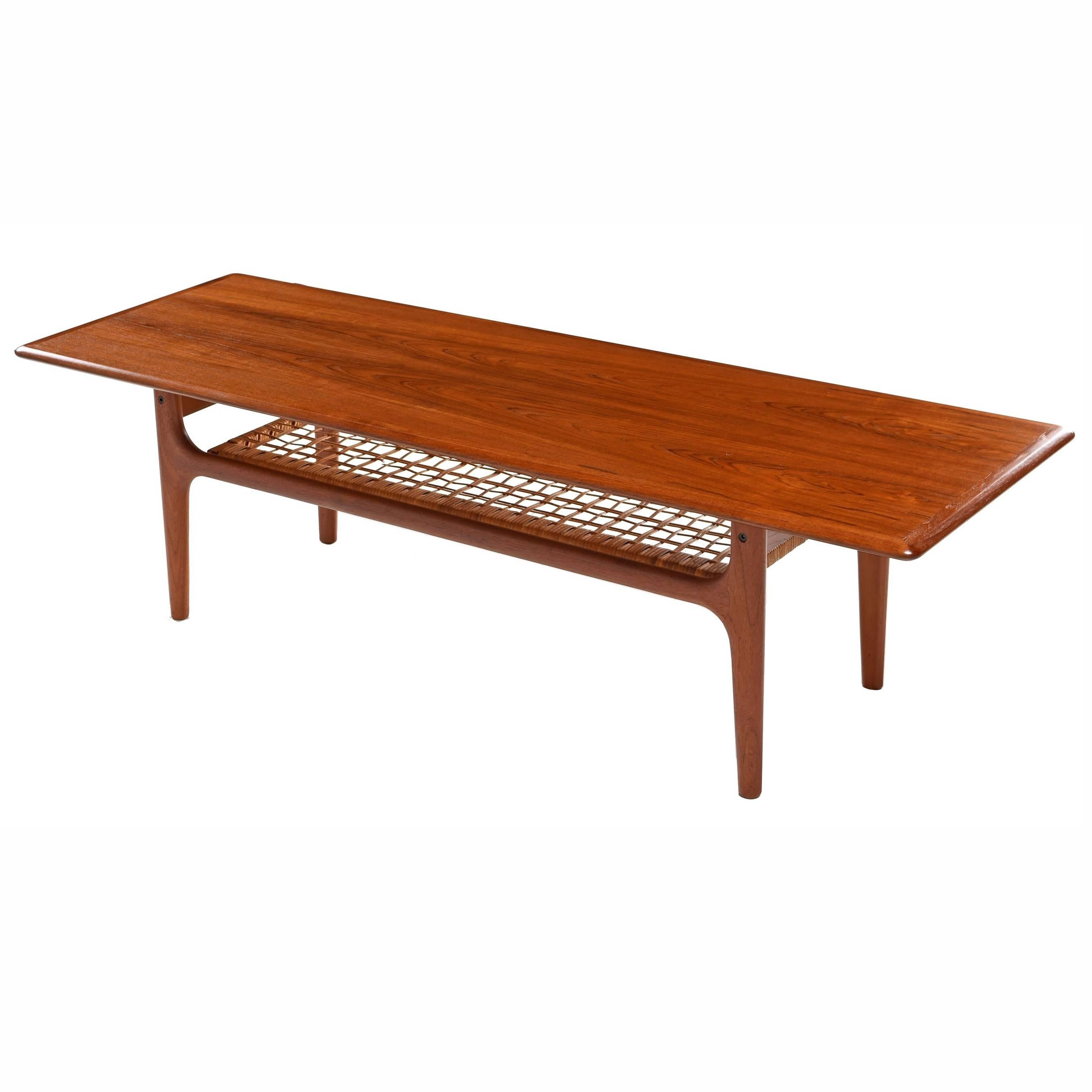 Mid-Century Modern Trioh Teak and Cane Coffee Table