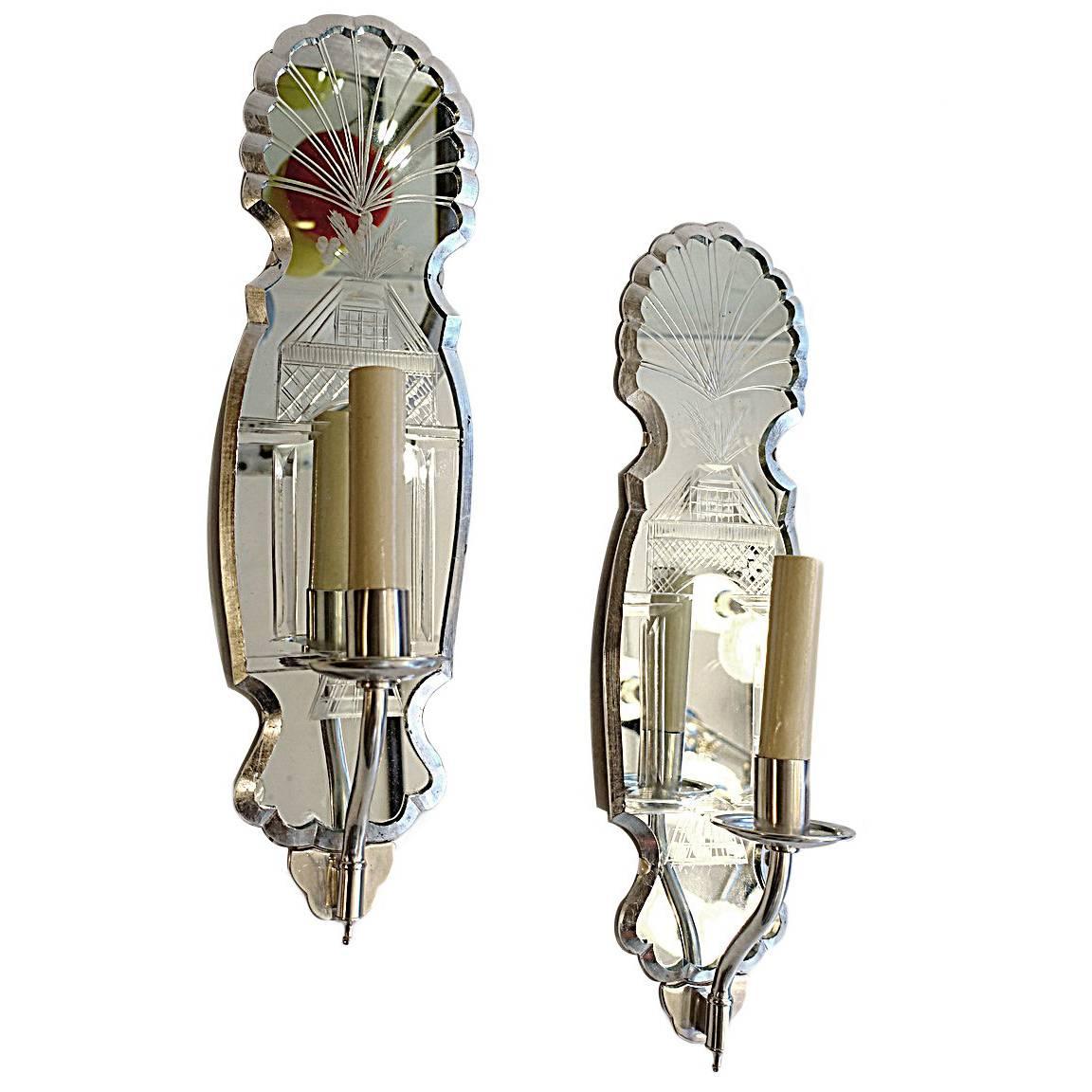 Set of Four Silver and Mirror Sconces, Sold in Pairs For Sale