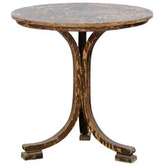 French Stripped Wood Round Pedestal Side Table circa 1920 with Mottled Finish