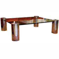 Mid-Century Modern Large Karl Springer Signed Brass Chrome Glass Coffee Table