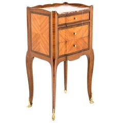 Antique Inlaid Kingwood Marble-Top Nightstand, circa 1900 