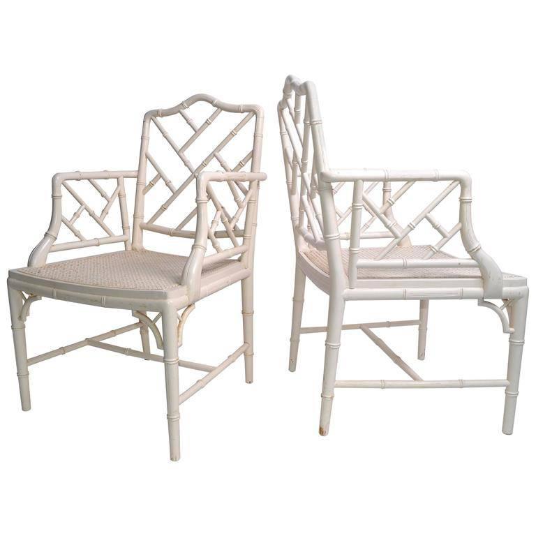 Hollywood Regency Faux Bamboo Chippendale Armchairs Pair For Sale