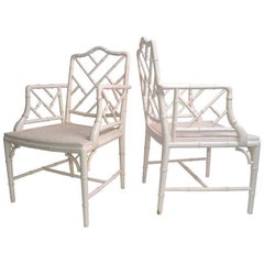 Hollywood Regency Faux Bamboo Chinese Chippendale Armchairs, Pair