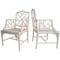 Hollywood Regency Faux Bamboo Chippendale Armchairs, Pair
