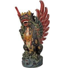 Early 20th Century Balinese Carved and Polychromed Wood Singa ‘Winged Lion’