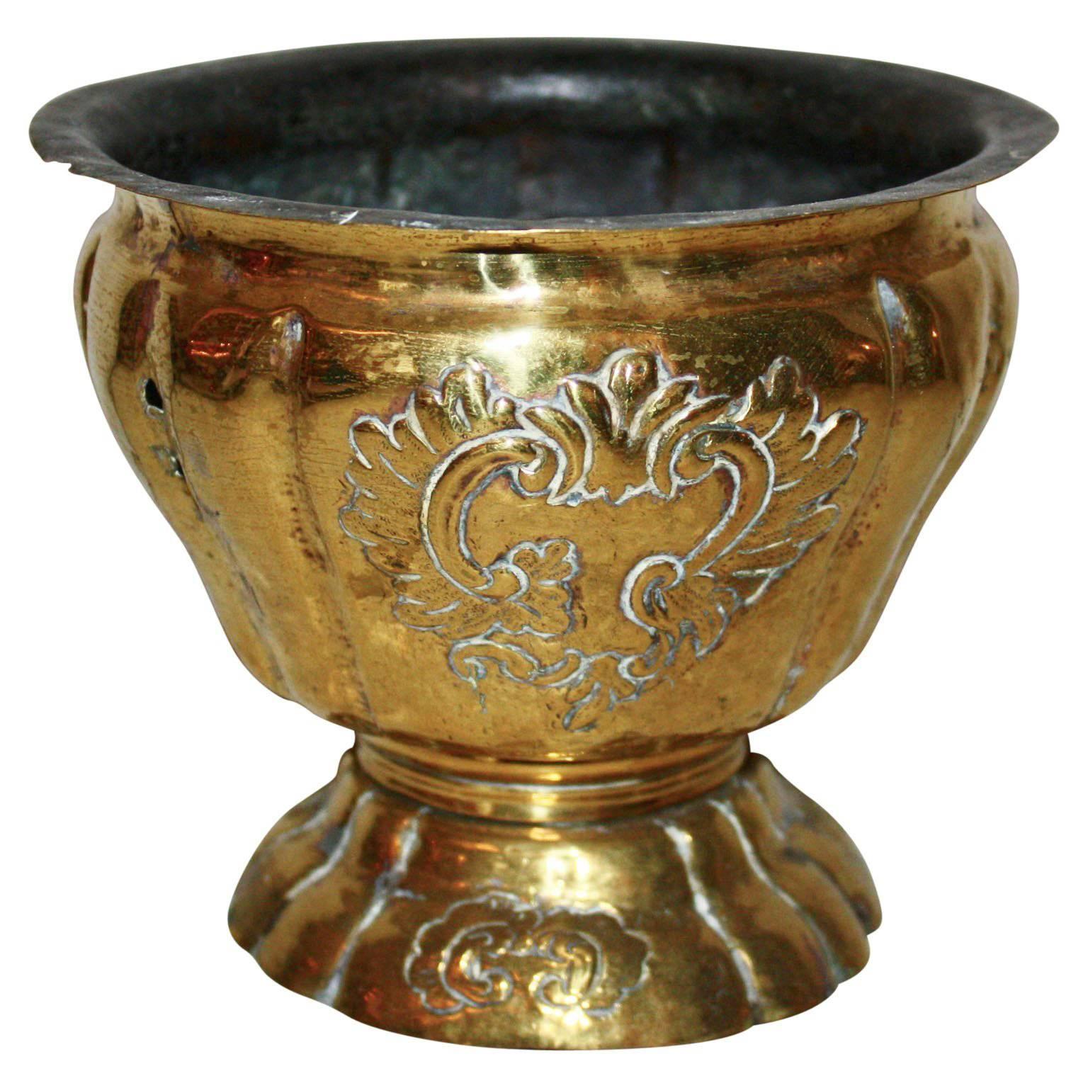 Small 18th Century French Rococo Brass Planter Flower Pot For Sale