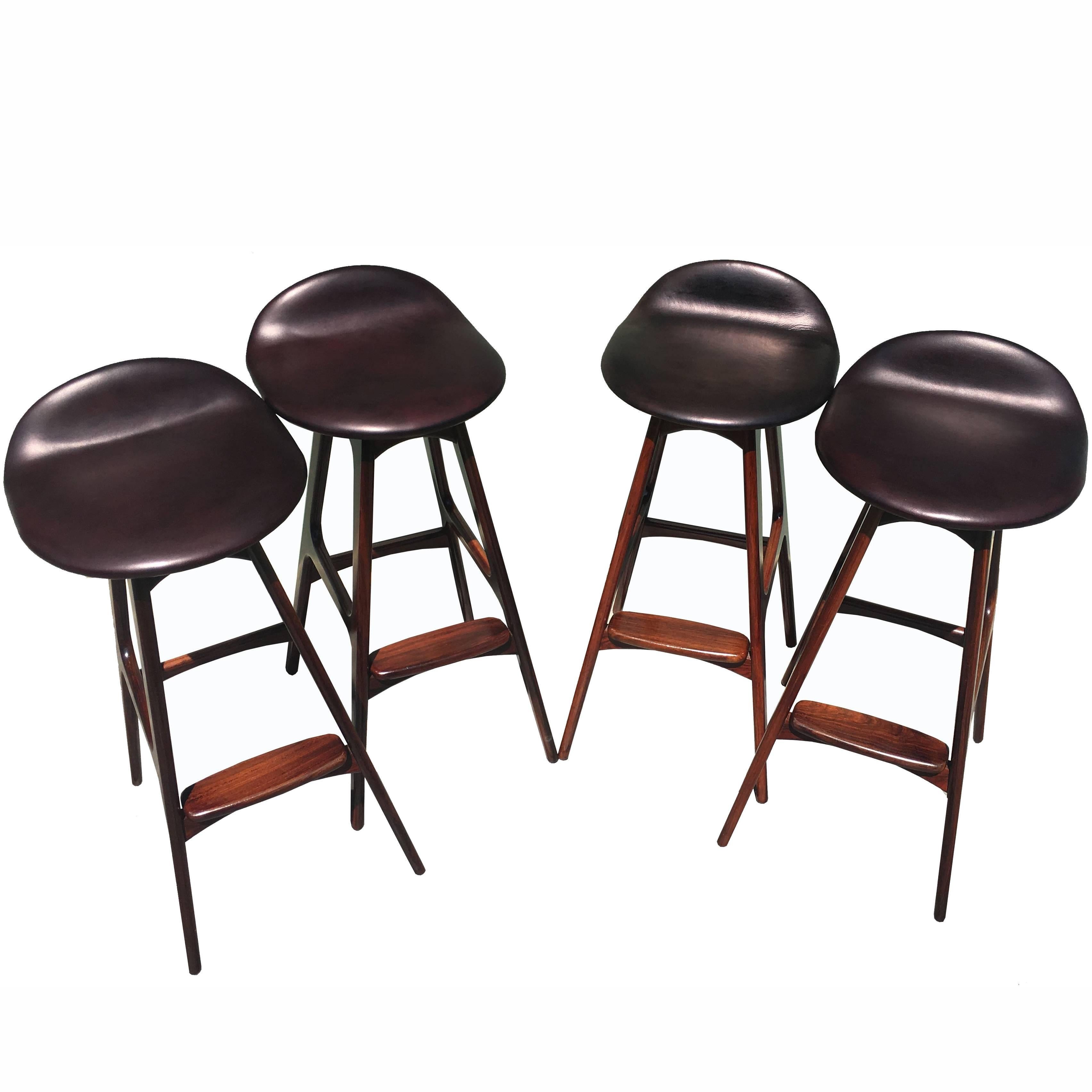Set of Four Rosewood Barstools by Erik Buch for Dyrlund
