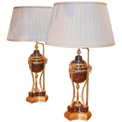 19th Century Pair of French Marble and Bronze Lamps 11