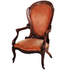 John Henry Belter Style Walnut Laminated Upholstered Man's Chair