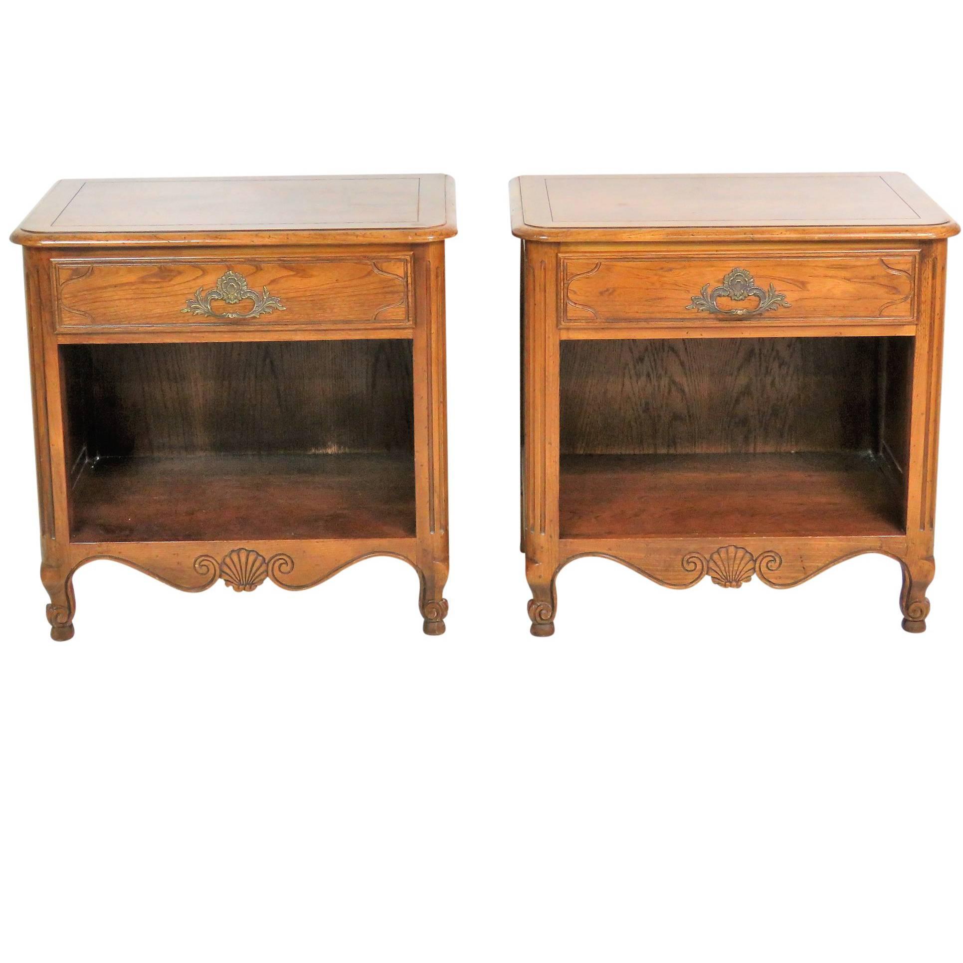 Pair of Baker Country French Walnut Nightstands