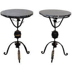 Pair of Deco Style Wrought Iron Marble Top Gueridons