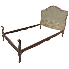 French Louis XV Style Caned Back Distressed Painted Bed