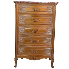 French Style Gilt Carved Marble-Top High Chest