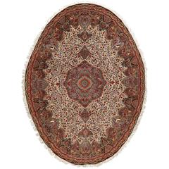 Oval Animal Motif Vintage Tabriz Persian Rug 7