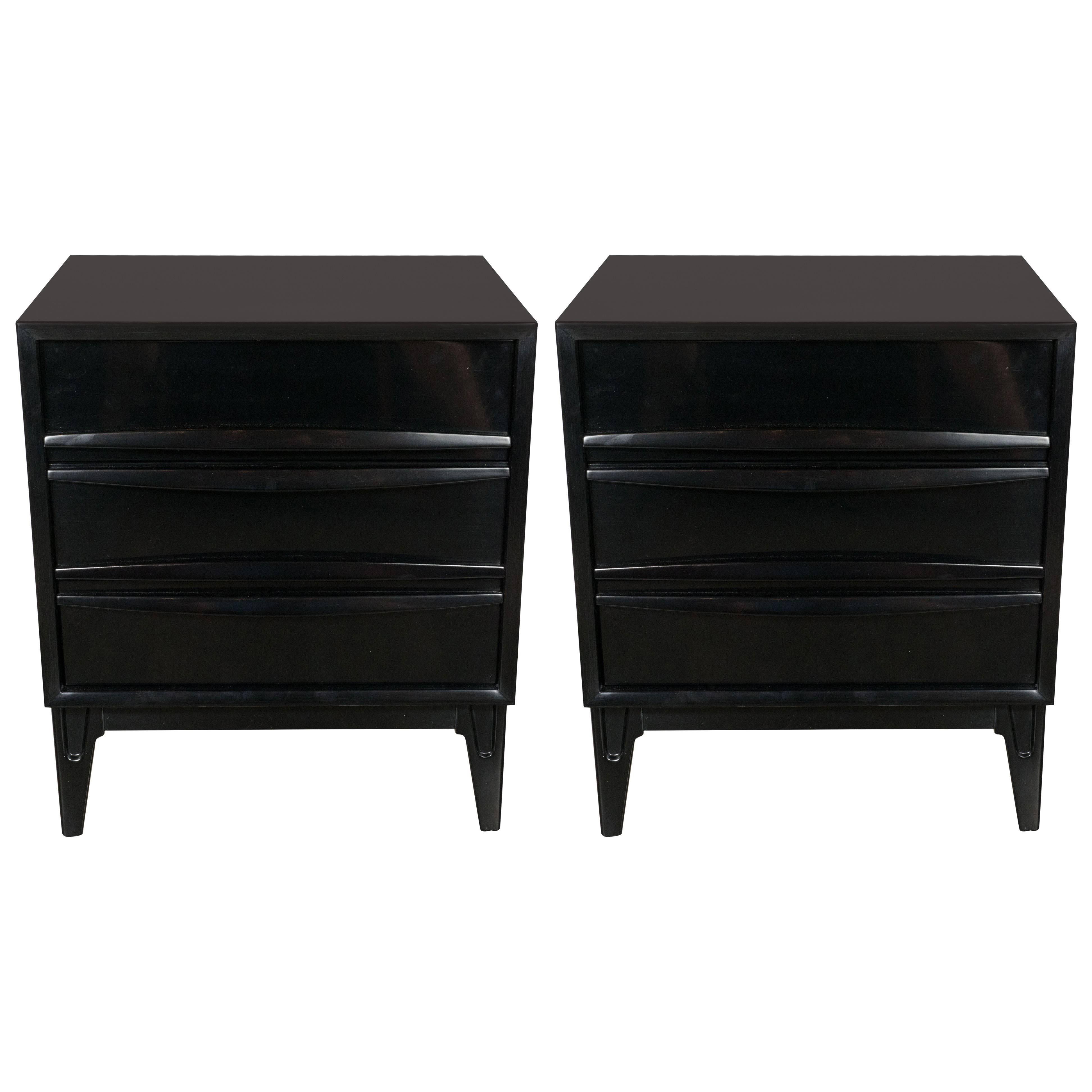 Ebonized Walnut Mid-Century Modern Sculptural End Tables or Nightstands
