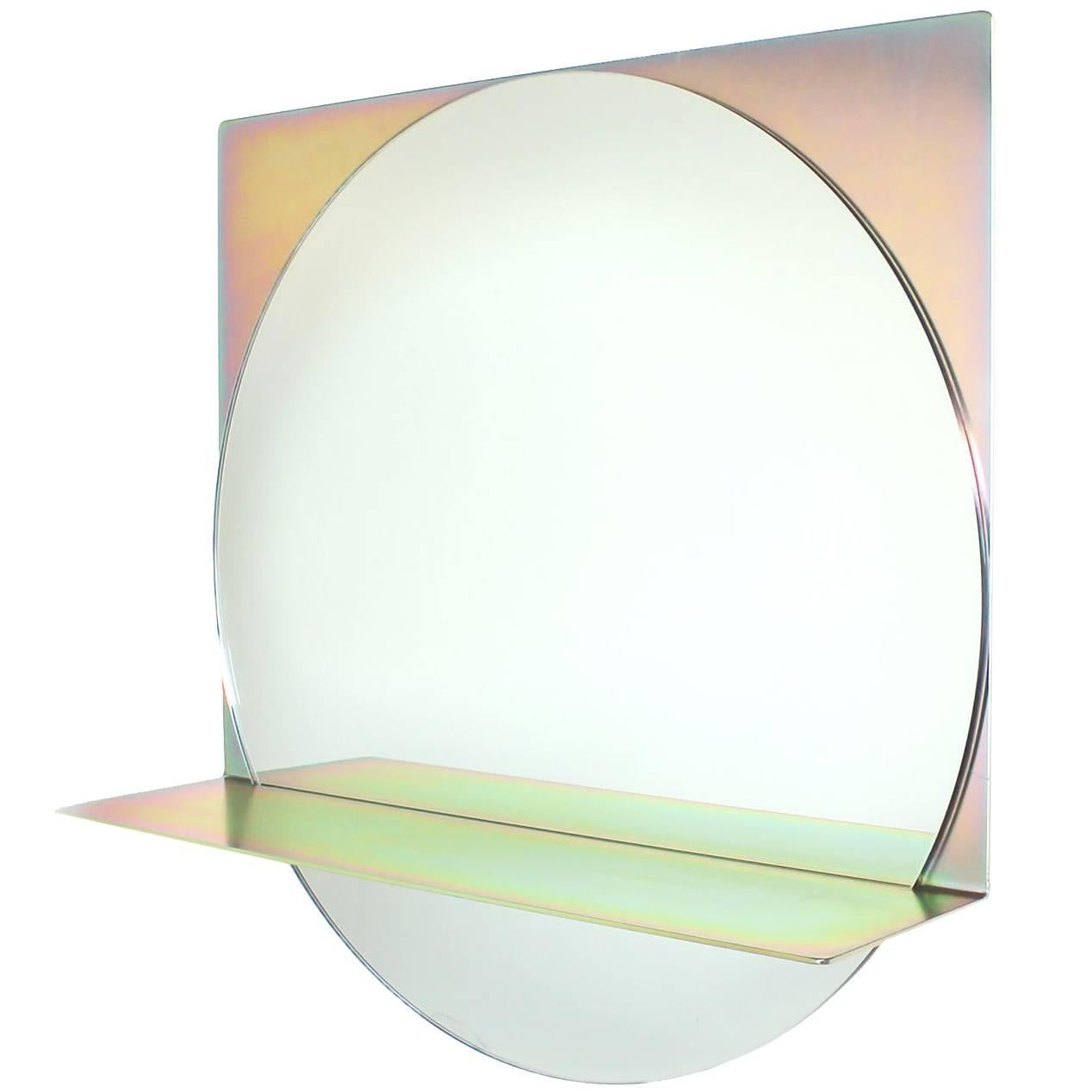 Starting Point Mirror in Iridescent Steel and Clear Glass For Sale