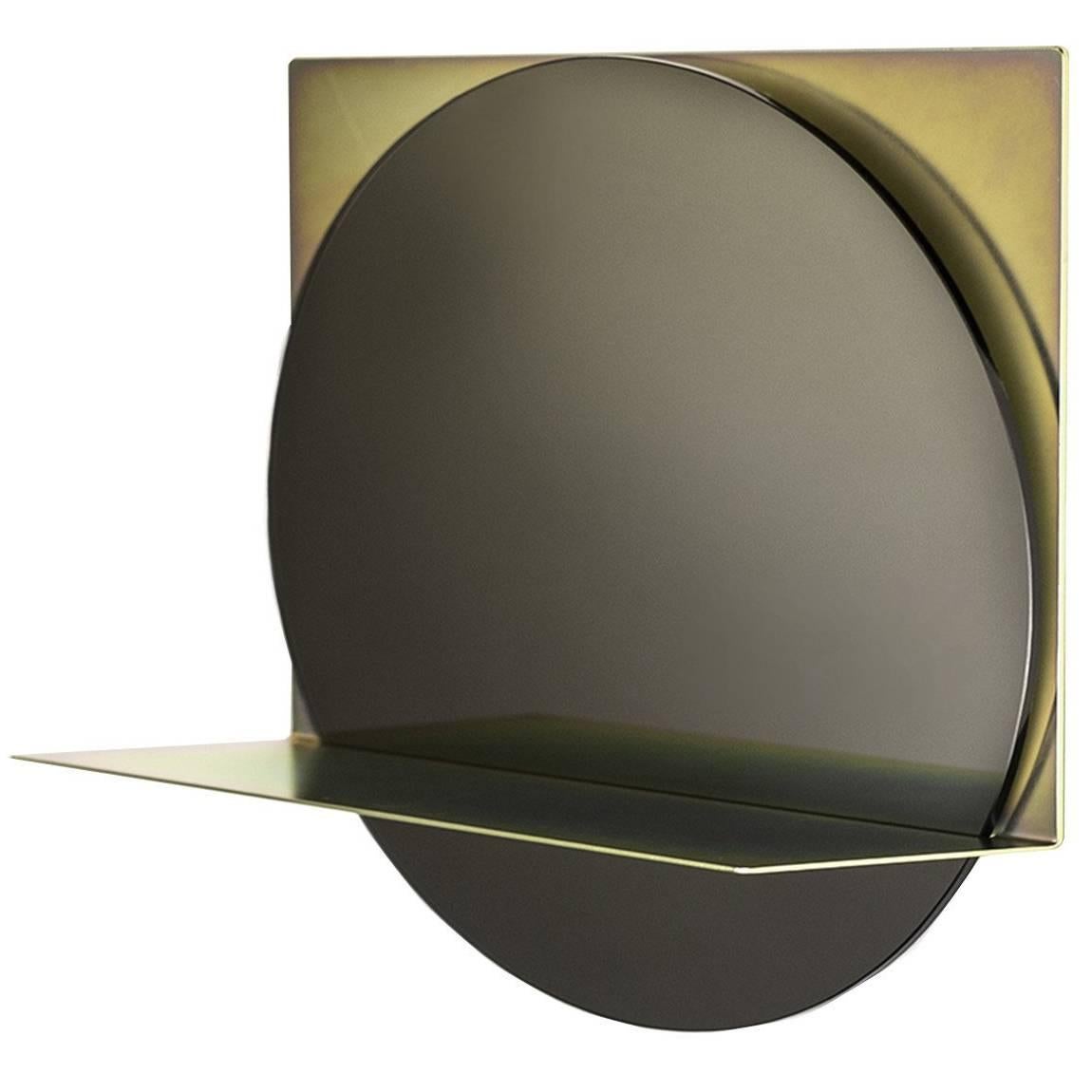 Starting Point Mirror in Iridescent Steel and Smoked Glass For Sale