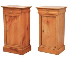 Pair of 19th Ct. French Directoire Fruitwood End Tables with 1 Door & 1 Drawer 12