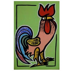 Villy Buus Nielsen, Standing rooster "Oil painting on board"