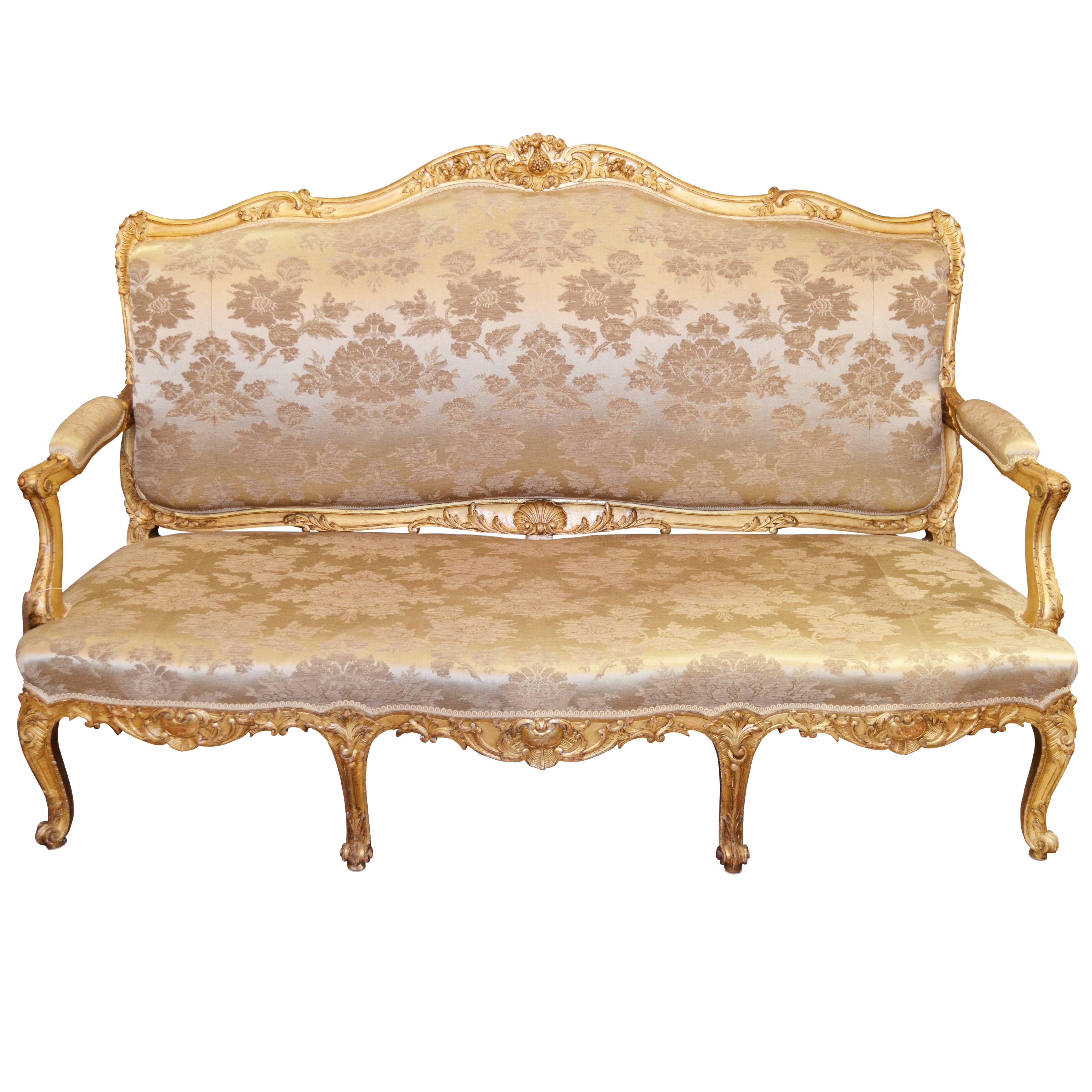19th Century French Louis XV Style Upholstered Giltwood Sofa