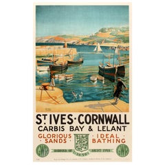 Original GWR Great Western Railway Poster - St Ives Cornwall Carbis Bay & Lelant