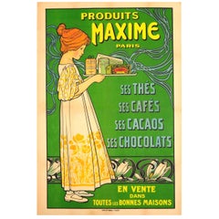 Original Antique Food and Drink Advertising Poster for Produits Maxime Paris