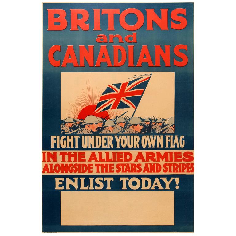 Original World War One Poster - Britons And Canadians Fight In The ...