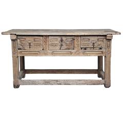 17th Century Spanish Carved Chestnut Serving Table